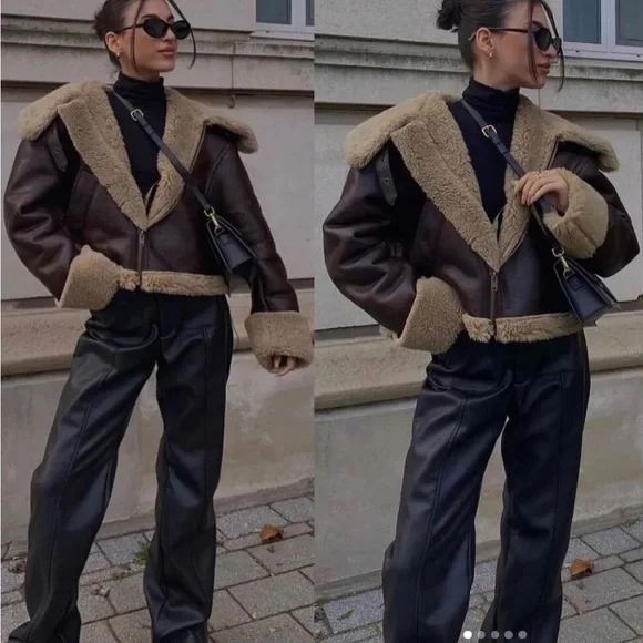 Zara double faced biker/ aviator jacket - Picture 7 of 13